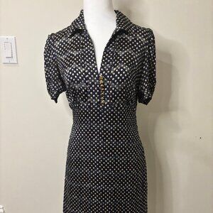 Tory Burch Blue and Cream Silk Polka Dot Sheath Midi Dress